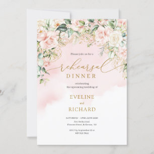Invitation Calligraphie blush rose eucalyptus or répétition