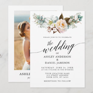 Invitation Calligraphie Botanique Floral Mariage Photo Retour