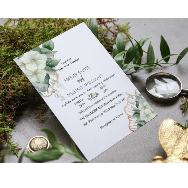 Invitation Calligraphie botanique Verdure rustique Or floral (Créateur téléchargé)