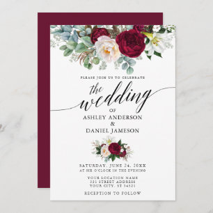 Invitation Calligraphie Bourgogne Floral Mariage