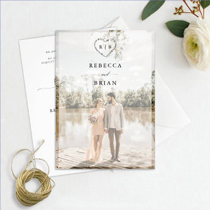 Invitation Calligraphie cardiaque esquissée Mariage photo rom