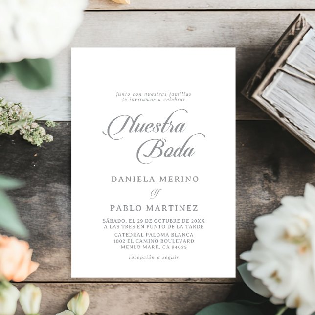 Invitation Calligraphie Chic Classique Nuestra Boda Mariage (Créateur téléchargé)