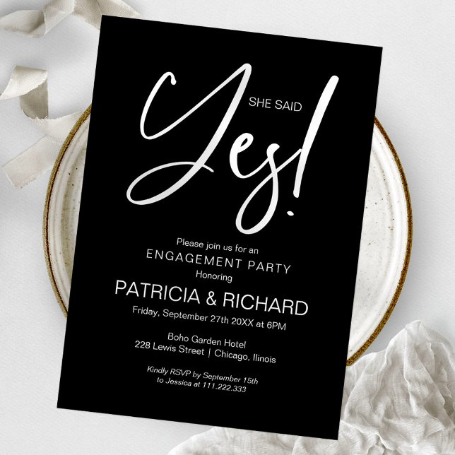 Invitation Calligraphie Chic Elle a Dit Oui Fête de Fiançaill (Créateur téléchargé)