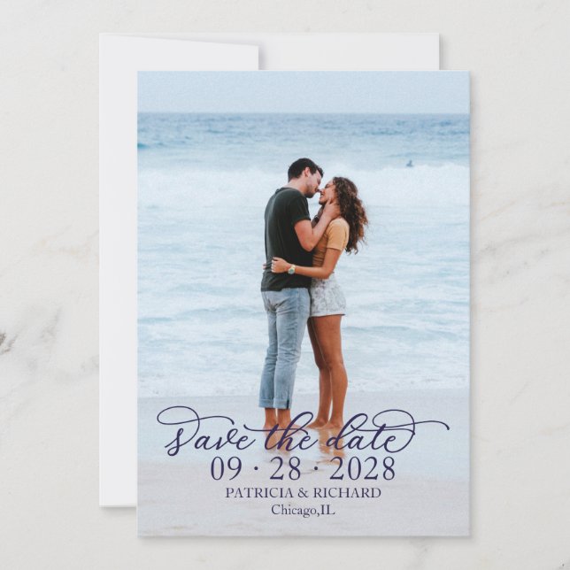Invitation Calligraphie Chic Photo Enregistrer La Date (Devant)