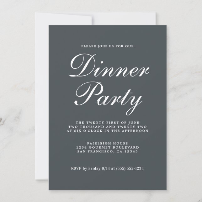 Invitation Calligraphie Chic Simple Off-Black Dinner Party (Devant)