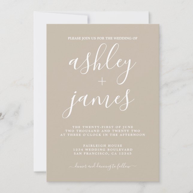 Invitation Calligraphie Chic Simple Shiitake Grey Mariage (Devant)