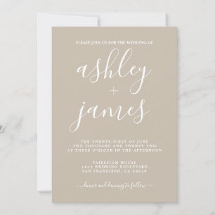 Invitation Calligraphie Chic Simple Shiitake Grey Mariage