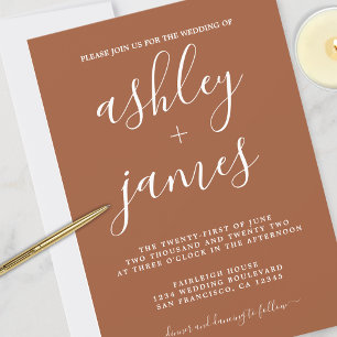 Invitation Calligraphie Chic Simple TerraCotta Mariage