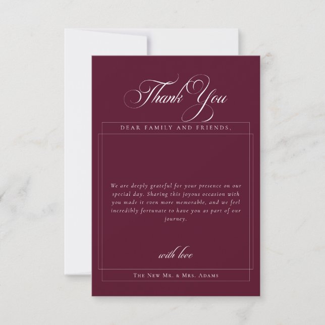 Invitation Calligraphie classique Bourgogne Simple Merci phot (Devant)