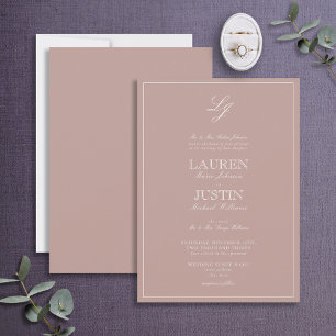Invitation Calligraphie classique Dusty Rose Mariage de monog