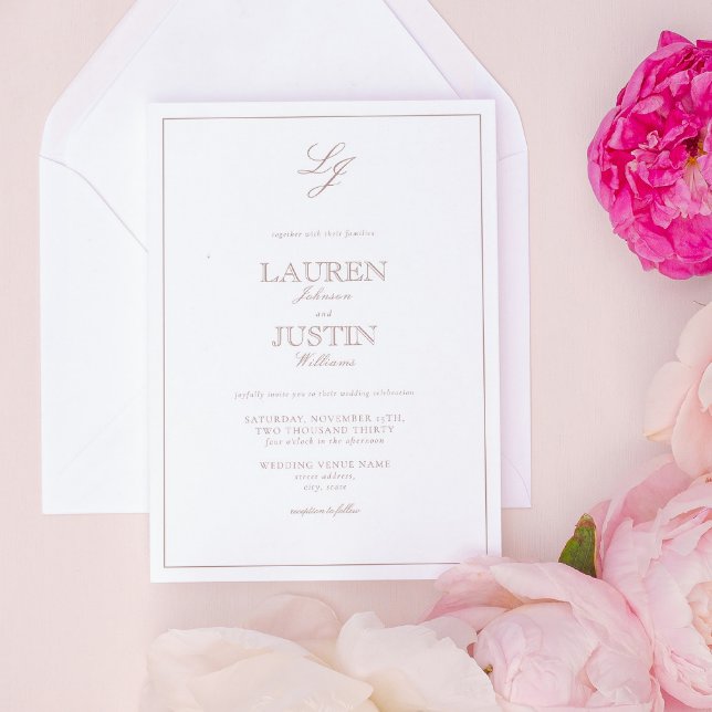 Invitation Calligraphie classique Dusty Rose Mariage de monog (Créateur téléchargé)