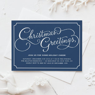 Invitation Calligraphie classique Marine Blue Christmas Party