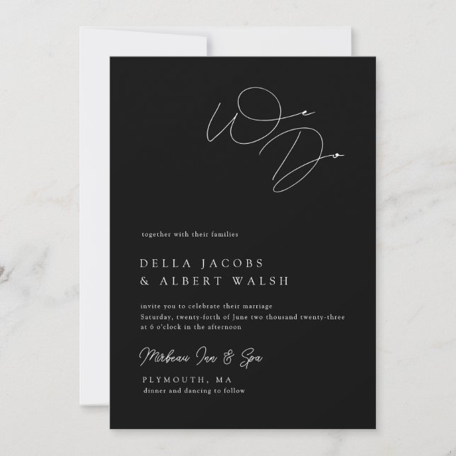 Invitation Calligraphie classique minimaliste Mariage noir (Devant)