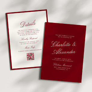 Invitation Calligraphie Classique Rouge Profond Mariage Argen