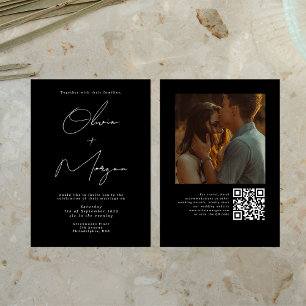 Invitation Calligraphie contemporaine Mariage photo QR Code