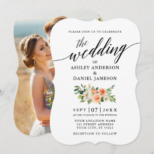 Invitation Calligraphie Coral Floral Mariage photo