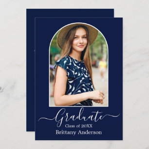 Invitation Calligraphie d'arc moderne Blue Graduation Party
