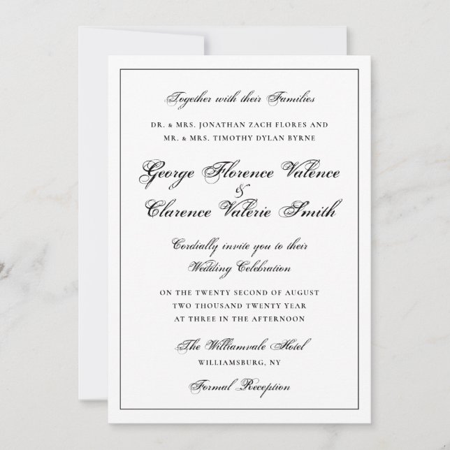 Invitation Calligraphie de cadre noir Élégance Mariage classi (Devant)