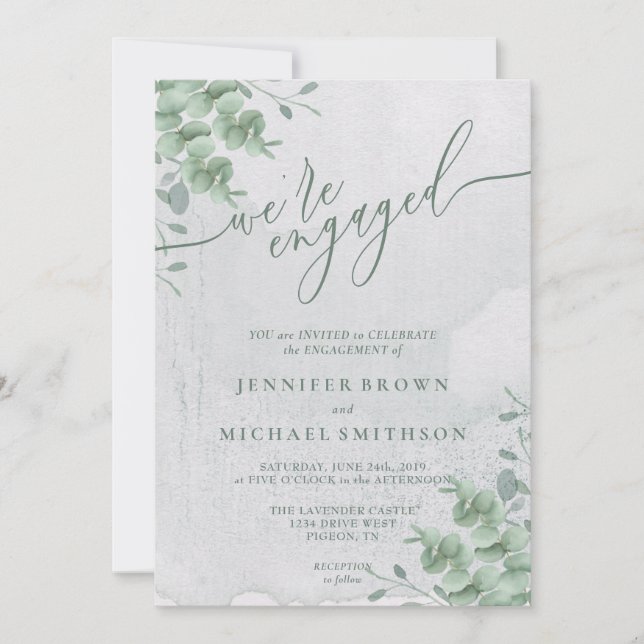 Invitation Calligraphie de l'eucalyptus tropical engagée (Devant)
