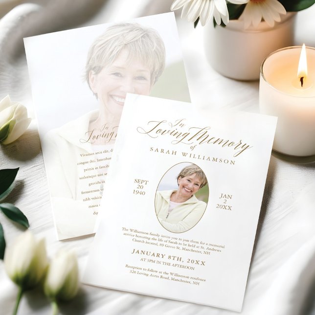 Invitation Calligraphie de mémoire affectueuse Service de mém (Loving Memory Calligraphy Photo Memorial Service Invitation)