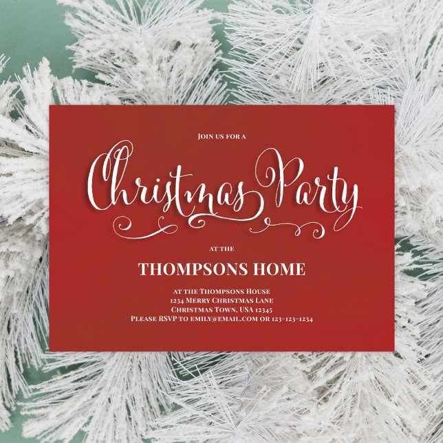 Invitation Calligraphie de Noël Script Festive (Christmas party white whimsical calligraphy invitation. )