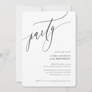Invitation calligraphie de PARTIE élégante minimal noir blanc