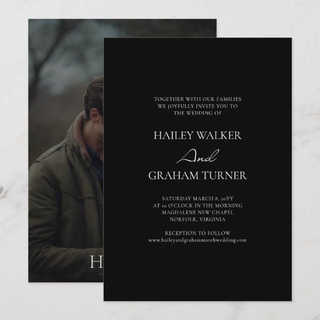 Invitation Calligraphie de script classique Mariage photo noi (Devant / Derrière)