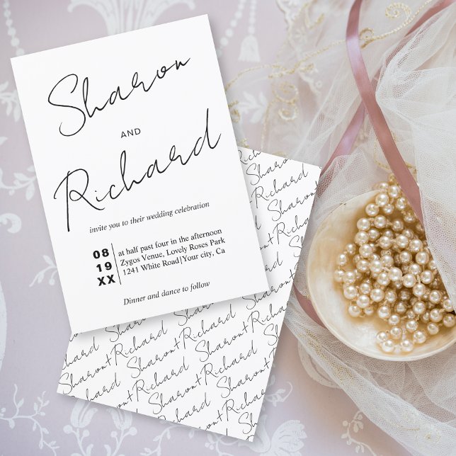 Invitation Calligraphie de script moderne mariage noir et bla (Créateur téléchargé)