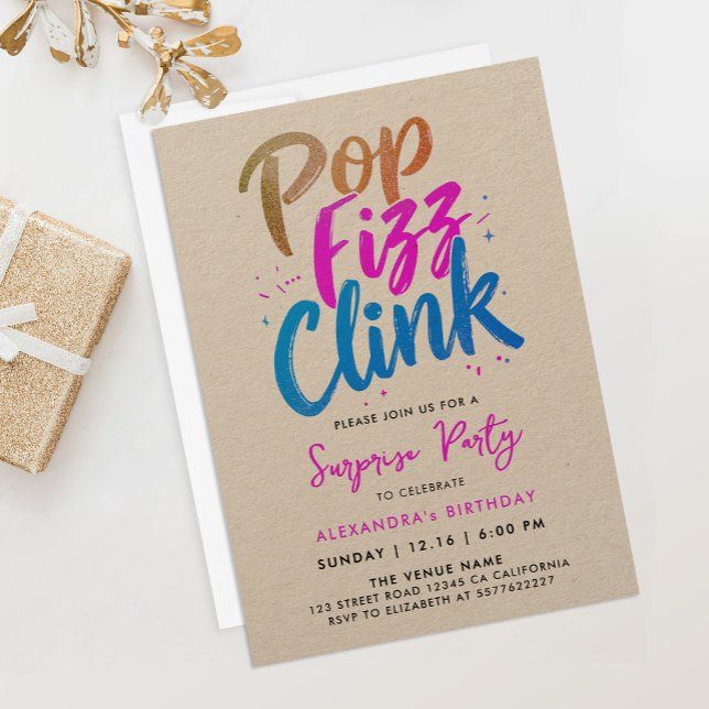 Invitation Calligraphie de style Cool Pop Fizz Clink Rose Ble (Créateur téléchargé)