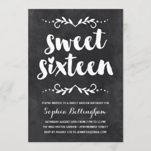 Invitation Calligraphie de tableau noir Sweet sixteen annive