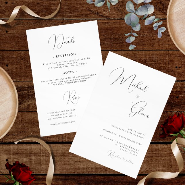 Invitation Calligraphie délicate Code QR minimaliste Tout-en- (Créateur téléchargé)