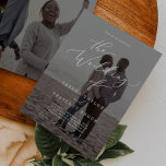 Invitation Calligraphie délicate Dark Photo Overlay Mariage<br><div class="desc">Cette calligraphie délicate,  faire-part de mariage de superposition photo sombre,  est parfaite pour un mariage moderne. Le design minimaliste romantique présente une belle typographie élégante. Personnalisez avec deux photos fiançailles,  une sur le devant et une sur le dos.</div>