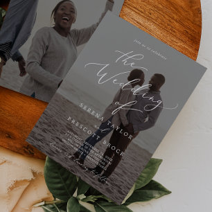 Invitation Calligraphie délicate Dark Photo Overlay Mariage