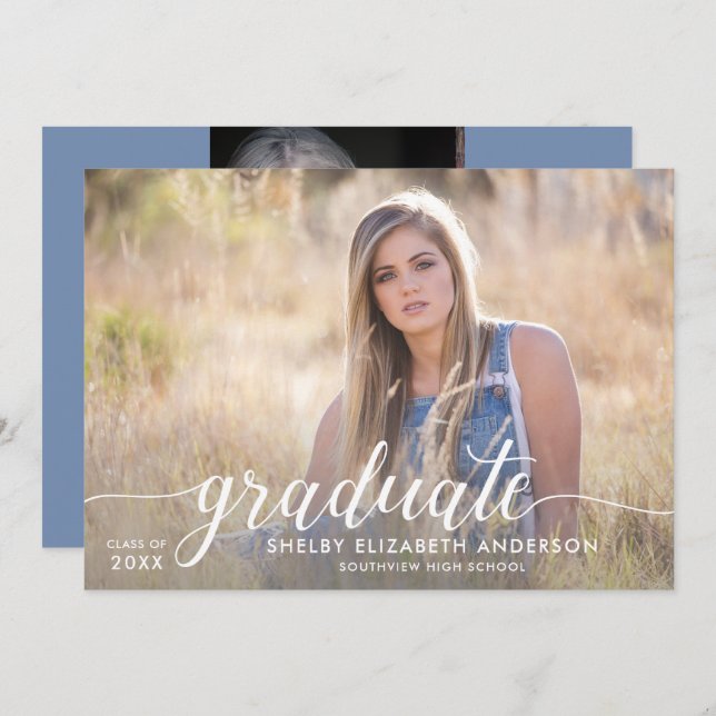 Invitation Calligraphie des diplômés | 2 Diplôme photo (Devant / Derrière)