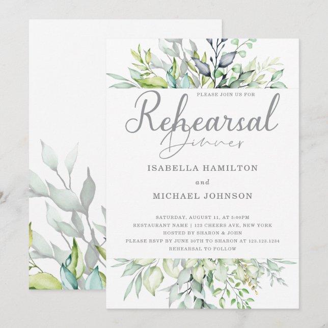 Invitation Calligraphie Dîner de répétition botanique (Devant / Derrière)