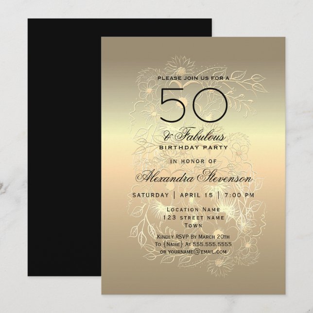 Invitation Calligraphie d'or 50e anniversaire (Devant / Derrière)