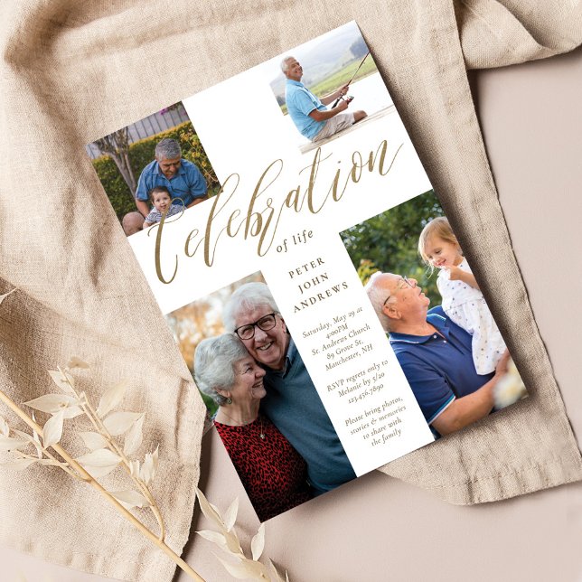 Invitation Calligraphie d'or Croix de la photo Célébration de (Créateur téléchargé)