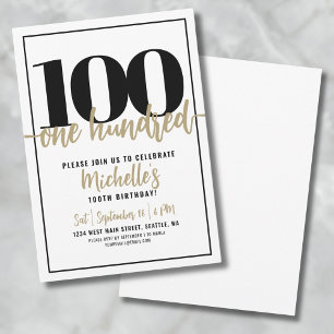 Invitation Calligraphie d'or moderne 100e fête d'anniversaire