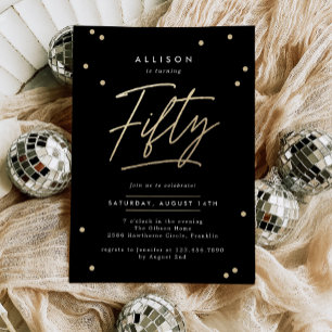 Invitation Calligraphie d'or noir moderne 50e anniversaire