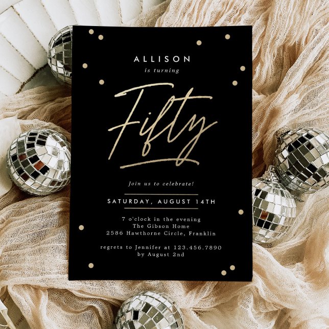 Invitation Calligraphie d'or noir moderne 50e anniversaire (Créateur téléchargé)