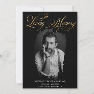 Invitation Calligraphie D'Or Photo En Mémoire D'Amour Funérai