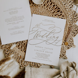 Invitation Calligraphie d'or plat romantique tout en un Maria