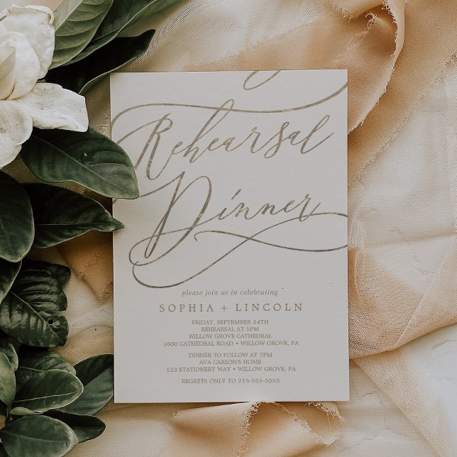 Invitation Calligraphie d'or romantique | Dîner de répétition (Créateur téléchargé)