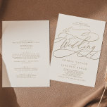 Invitation Calligraphie d'or romantique ivoire tout en un Mar<br><div class="desc">Ce romantique ivoire de calligraphie d'or en un seul faire-part de mariage est parfait pour un simple mariage. Le design classique moderne comprend des tourbillons fantaisistes et des fleurs fantaisistes avec une magnifique typographie de feuille d'or en faux champagne. Enregistrez du papier en incluant les détails au verso du faire-part...</div>