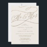 Invitation Calligraphie d'or romantique | Ivory M. & Mme Mari<br><div class="desc">Ce romantique ivoire de calligraphie d'or Mr et Mrs faire-part de mariage est parfait pour un simple mariage. Le design classique moderne comprend des tourbillons fantaisistes et des fleurs fantaisistes avec une magnifique typographie de feuille d'or en faux champagne. Remarque : Ce design ne comporte pas de véritable feuille d'or....</div>