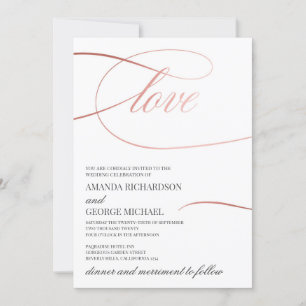 Invitation Calligraphie d'or rose moderne et chic