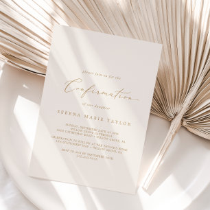 Invitation Calligraphie dorée délicate   Confirmation crème