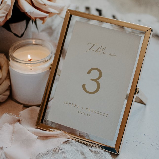 Invitation Calligraphie dorée délicate | N° de table crème 5x (Delicate Gold Calligraphy | 5x7 Cream Table No. Invitation)