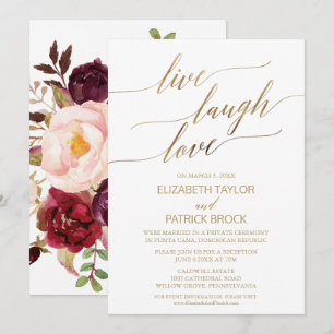Invitation Calligraphie dorée élégante   Fleur Vie Rire Amour