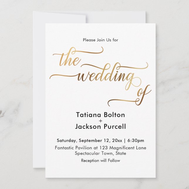 Invitation Calligraphie Dorée Élégante Le Mariage de (Devant)